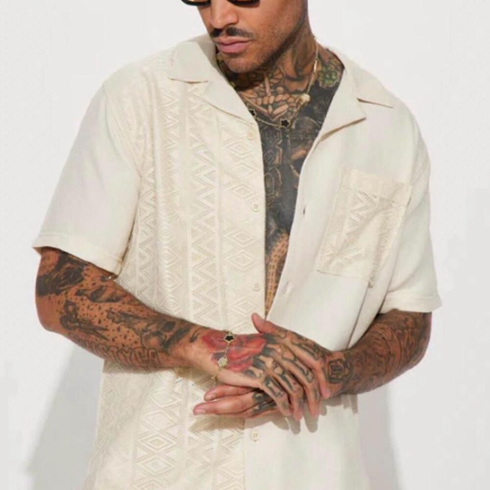 Fashion-nova Men's Cream and White Shirt